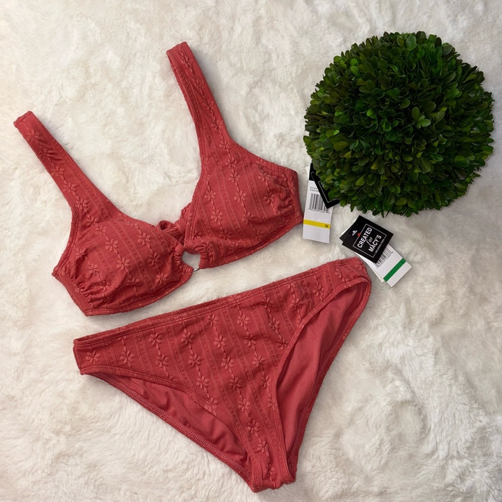 NWT California Waves Coral Floral Bikini Top - Size Medium, Bottoms Size L